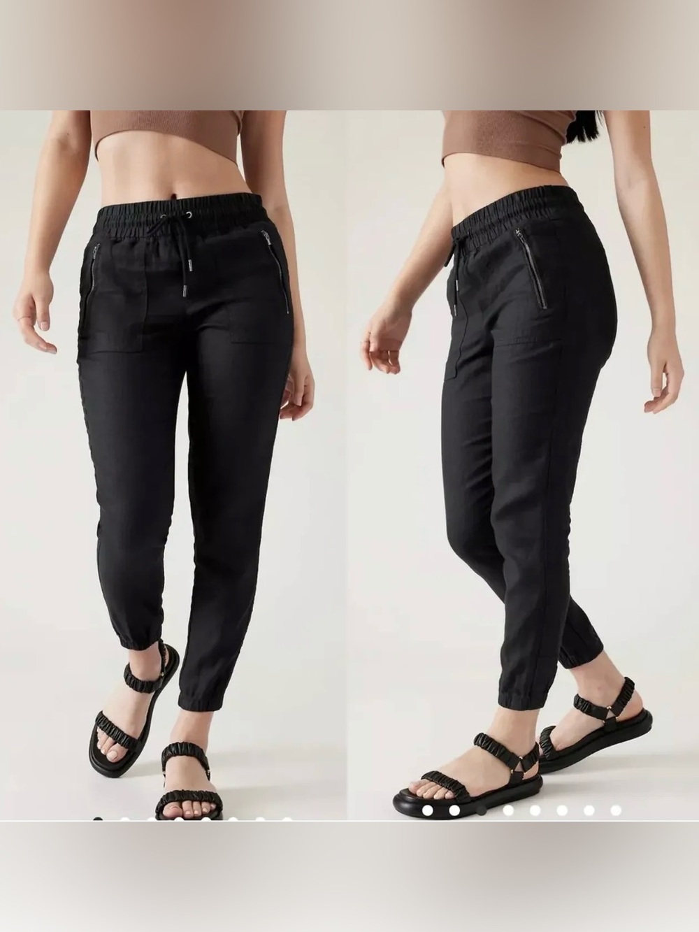 Athleta Cabo Linen Jogger Pants Yoga Pilates Black  Size 14